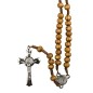 Chapelet de saint Benoit sur corde avec fermoir grains en bois d'olivier Ø 8 mm, longueur au cœur 24 cm, croix de saint Benoit.